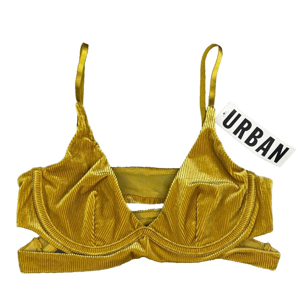 Out From Under Urban Outfitters Bralette Womens M Chartreuse Velvet Cutout‎ NWT